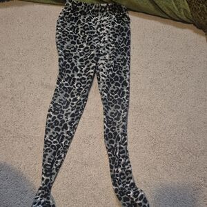 Girls' Leopard Print Stretch Leggings - Black and Gray